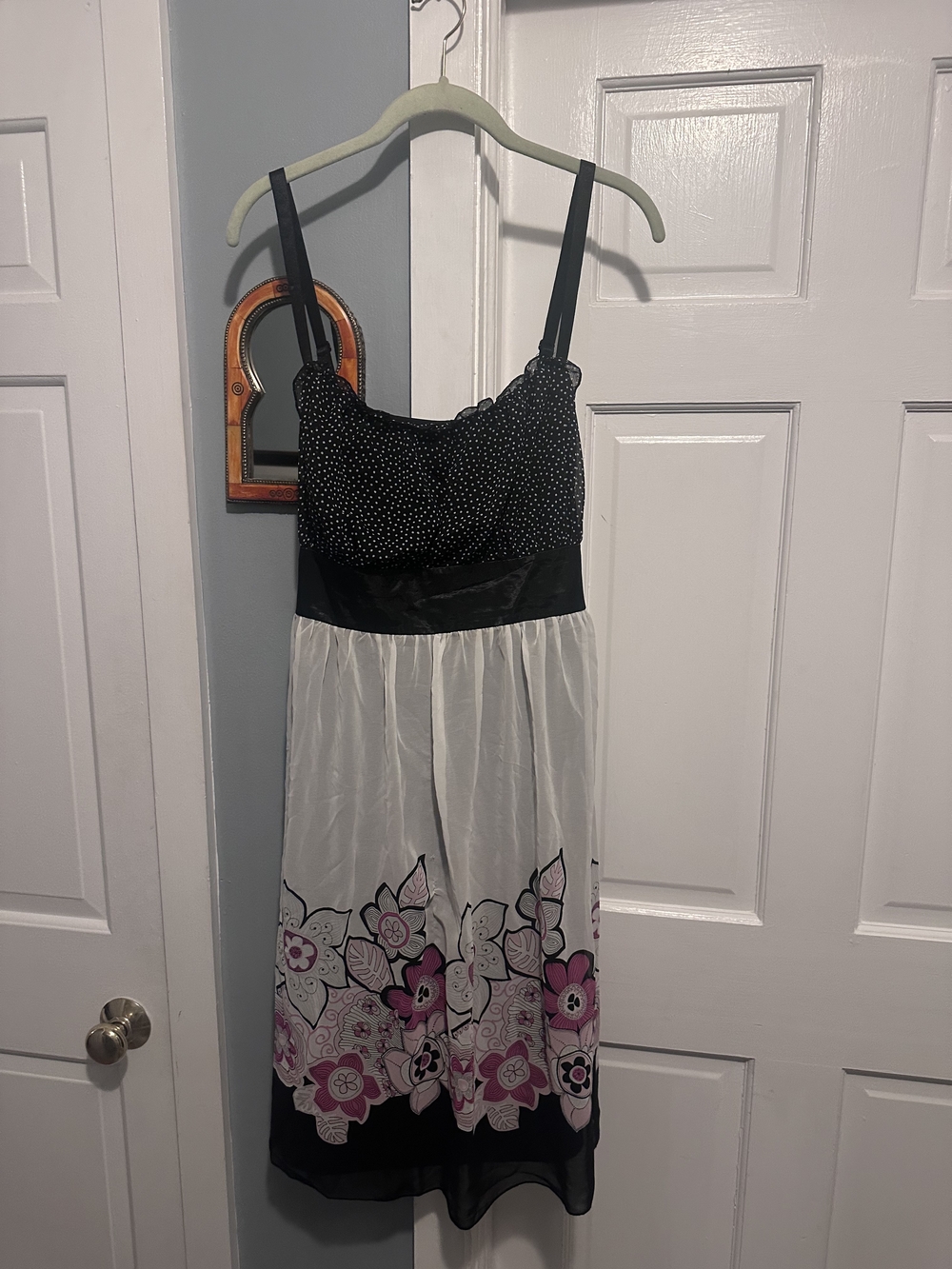 torrid Black and White Babydoll Dress with Pink Floral Hem